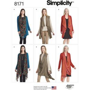 Misses‎ Knit Cardigan Vest Pattern Draped Front Collar Simplicity 8171 XXS-XXL